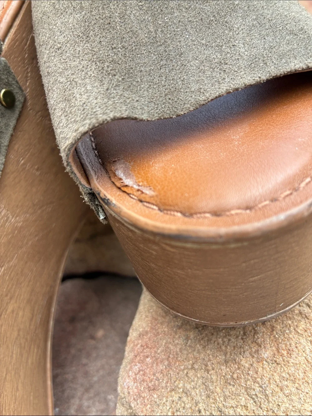 Franco Sarto Olive Suede Platform Sandals with Brown Footbed